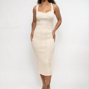 WinWin Beige Structured Midi Bodycon Dress NWT
